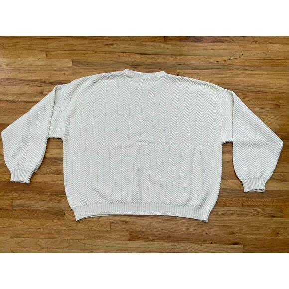 VTG Trader Bay Men's Sweater 2XL Cotton Cream Chevron Knit Hand Framed USA - Picture 2 of 8
